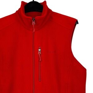 LL Bean‎ Mens M Fleece Sweater Vest Red POLARTEC Pockets Cinch Waist Full Zip